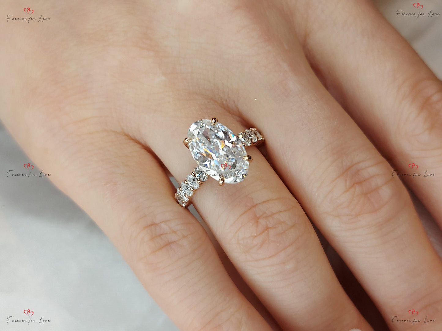 Oval Moissanite Hidden Halo Engagement Ring Oval cut Moissanite Brilliant Cut engagement ring in 935 Argentium Silver — custom handcrafted by Forever For Love