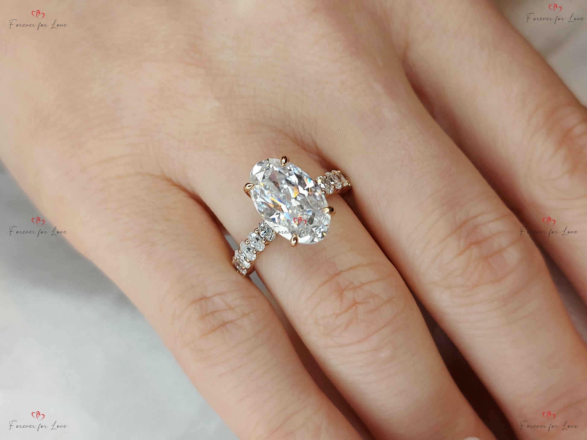 Oval Moissanite Hidden Halo Engagement Ring