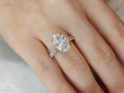 Oval Moissanite Hidden Halo Engagement Ring