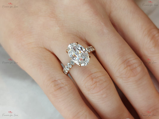 Oval Moissanite Hidden Halo Engagement Ring