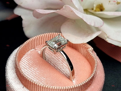 1.5 Ct IGI Certified Emerald Diamond, Emerald Hidden Halo Engagement Ring