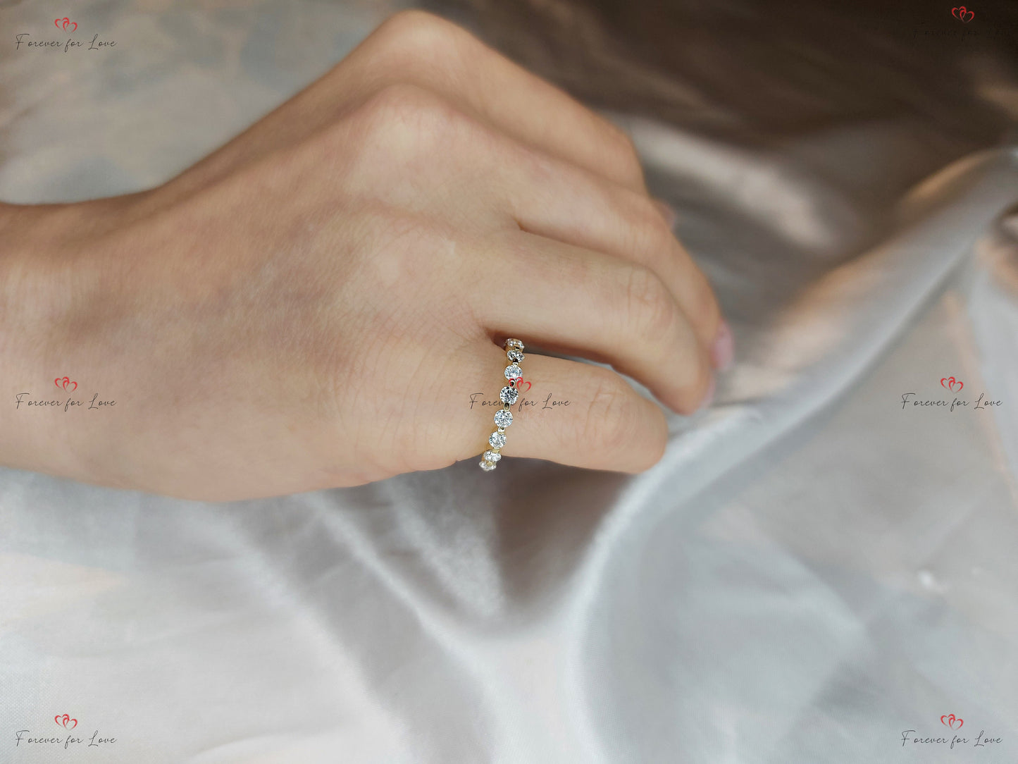 Round Lab Diamond Wedding Band Round cut Moissanite Brilliant Cut engagement ring in 935 Argentium Silver — custom handcrafted by Forever For Love