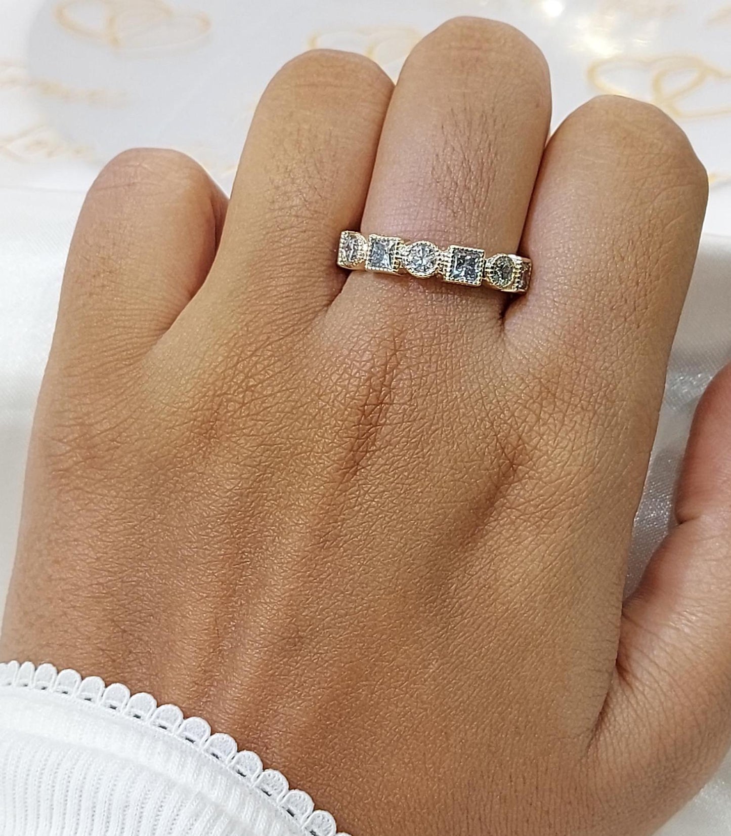 Round Lab Diamond Half Eternity Band Round cut Moissanite Brilliant Cut engagement ring in 935 Argentium Silver — custom handcrafted by Forever For Love