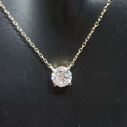 Halskette mit rundem Diamanten, 14 Karat Gelbgold, zierlicher minimalistischer Diamantanhänger, echte runde Diamant-Halskette für Damen, Brautjungfern-Halsketten-Geschenk.