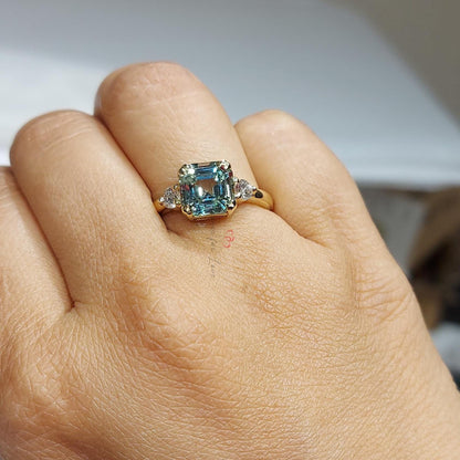 Green Sapphire Three Stone Engagement Ring