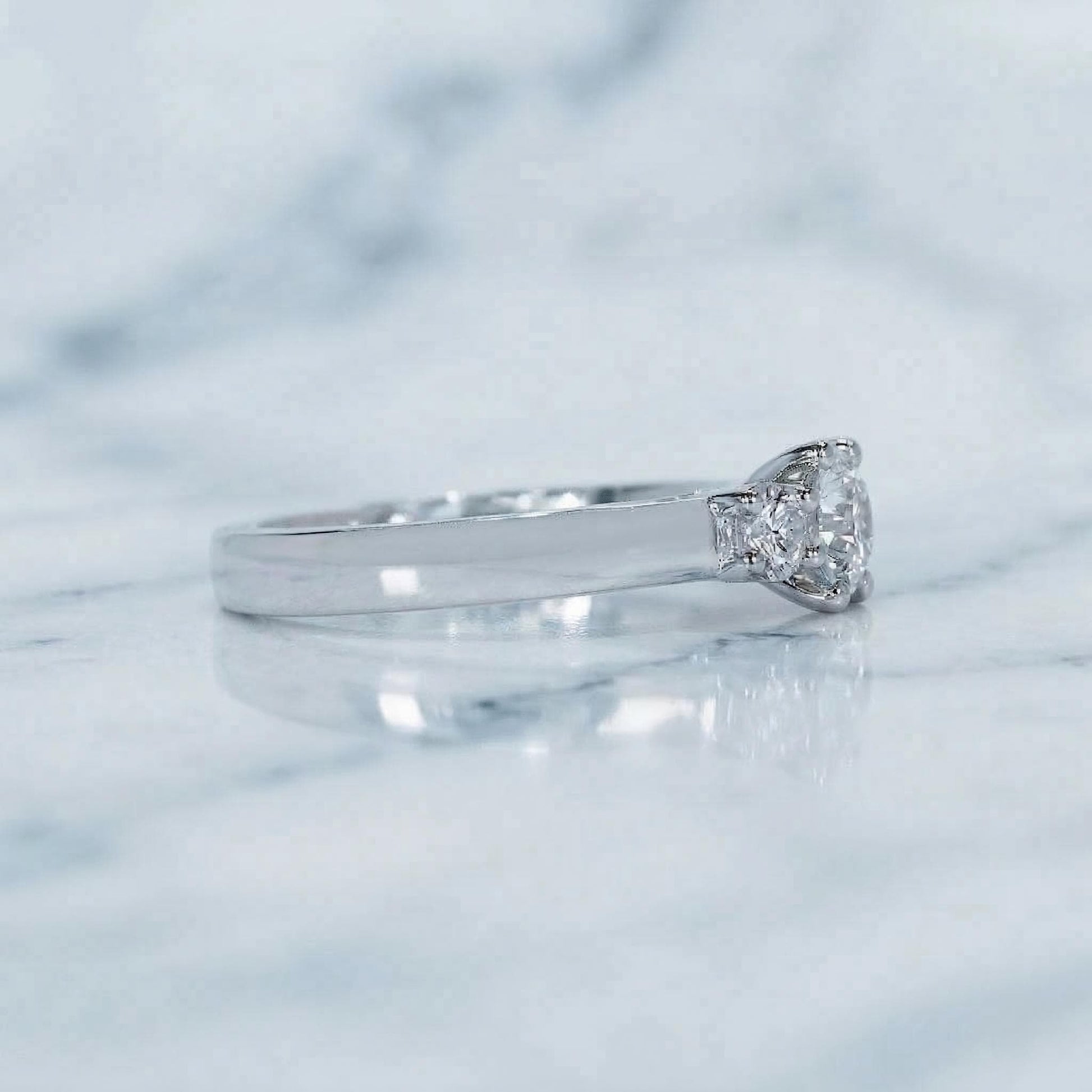 Round Lab Diamond Three Stone Engagement Ring