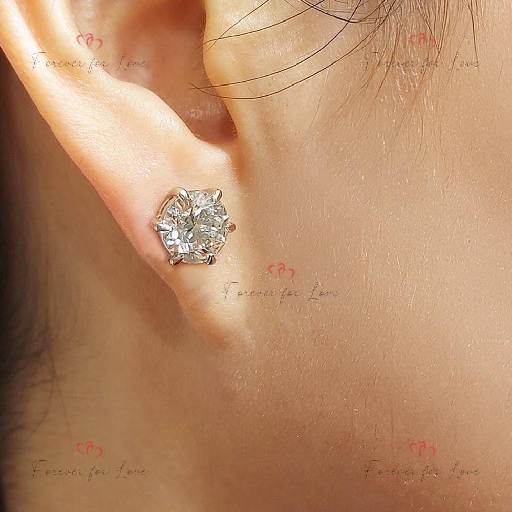 6 Carats Solid Gold Diamond Stud Earrings, White Gold Earrings Screw Back Brilliant Round Cut  Brides mate earrings, Birthday Gifts for Her Moissanite engagement ring in Gold or Platinum — custom handcrafted by Forever For Love