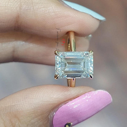 3 Ct Emerald Diamond, Moissanite, Emerald Solitaire Engagement Ring