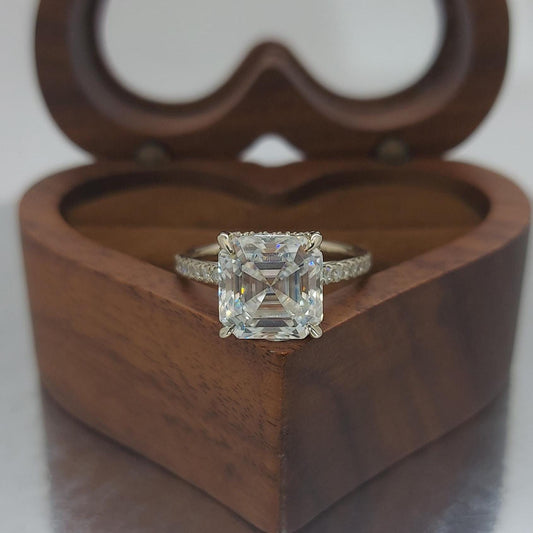 3.35 Ct IGI Certified Asscher Lab Diamond Hidden Halo Engagement Ring