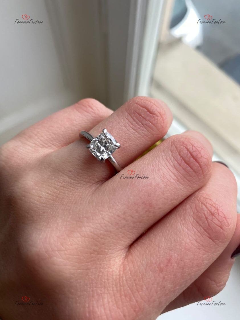 1.5 Ct IGI Certified Cushion Lab Diamond Hidden Halo Engagement Ring
