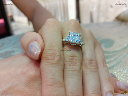 Emerald Moissanite Three Stone Engagement Ring