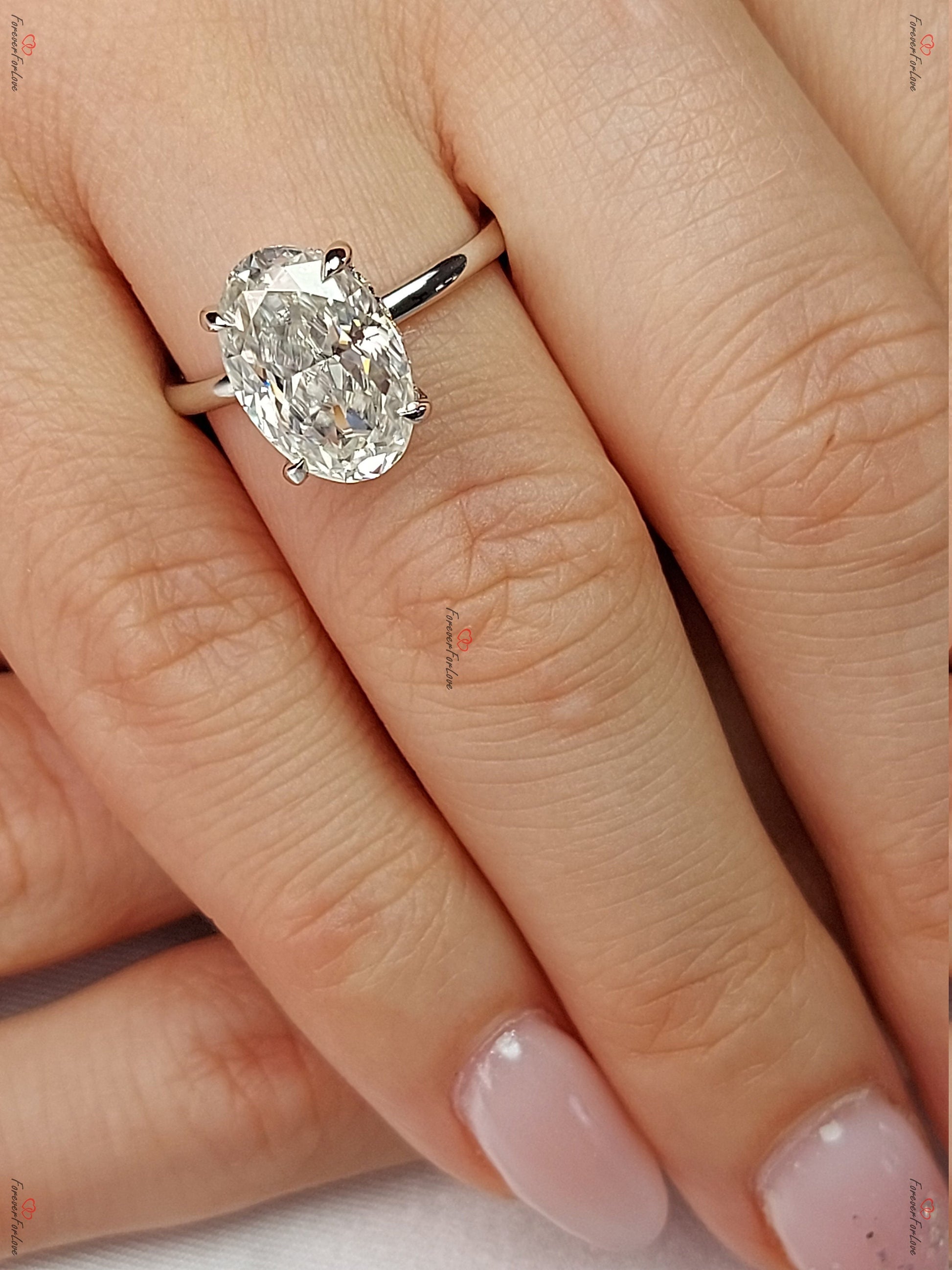 4 Ct Oval Diamond, Moissanite Hidden Halo Engagement Ring