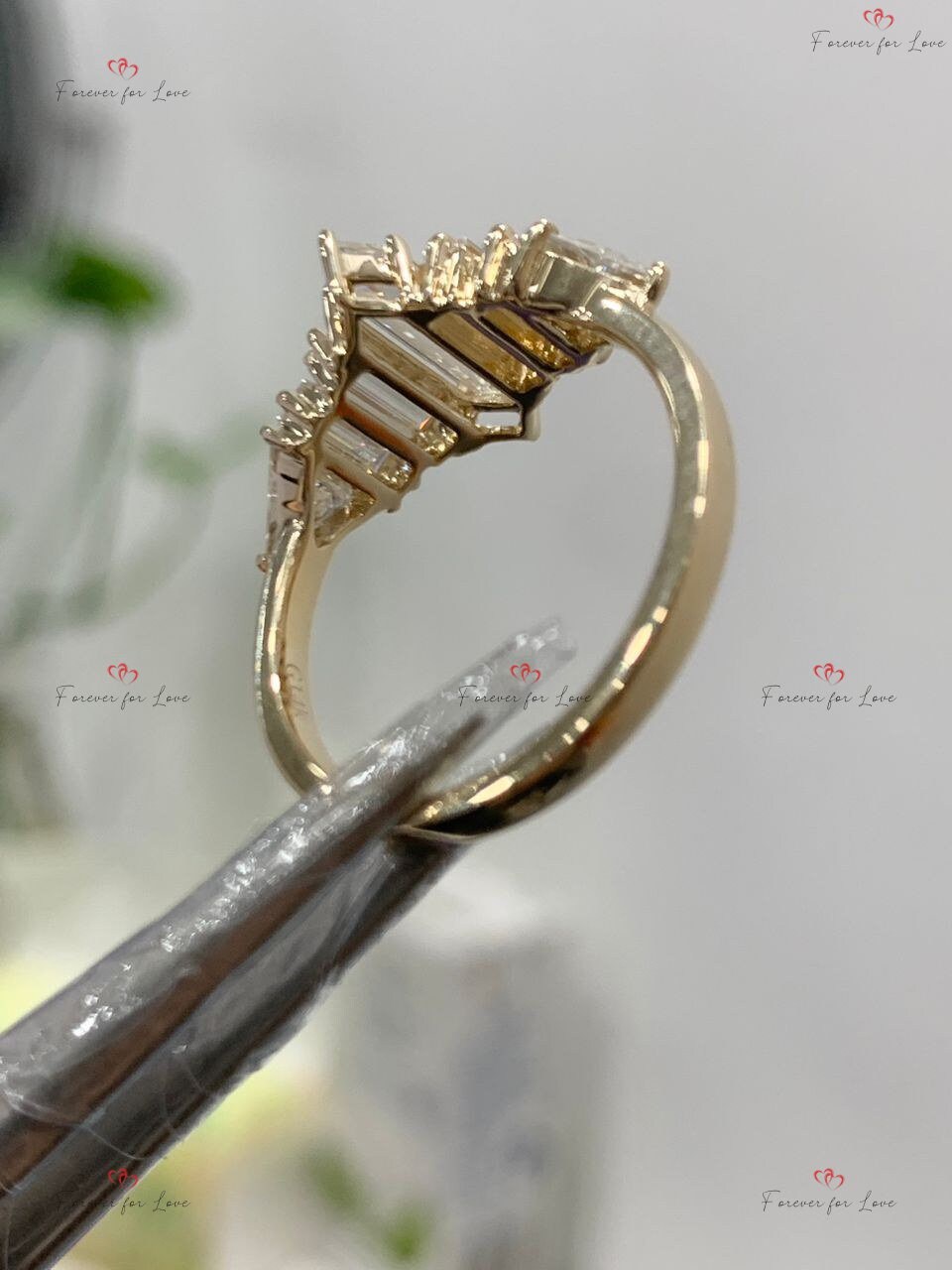 Baguette Moissanite Engagement Ring Baguette cut 1Ct Moissanite Brilliant Cut engagement ring in 935 Argentium Silver — custom handcrafted by Forever For Love
