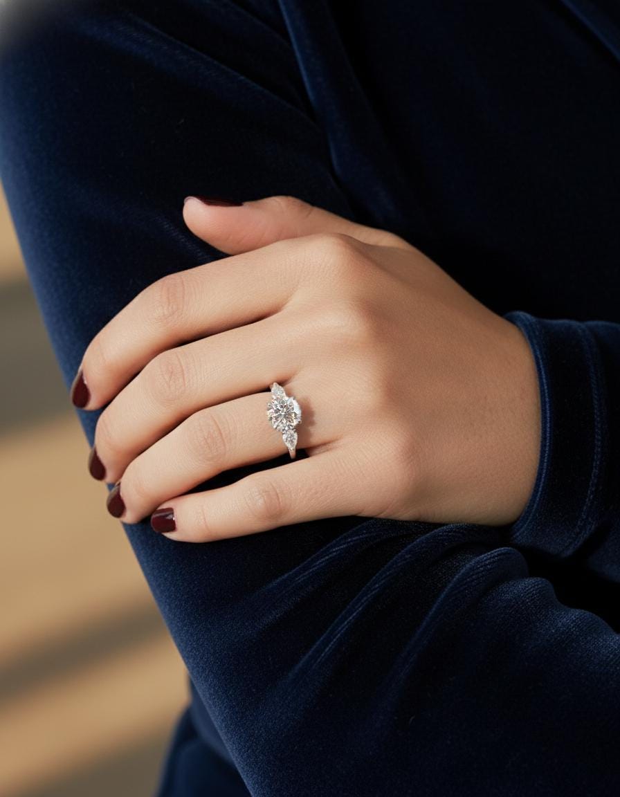 4.5 Ct Pear Lab Diamond Three Stone Engagement Ring