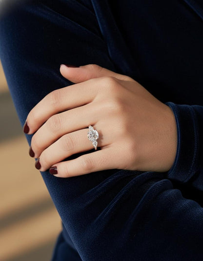 4.5 Ct Pear Lab Diamond Three Stone Engagement Ring