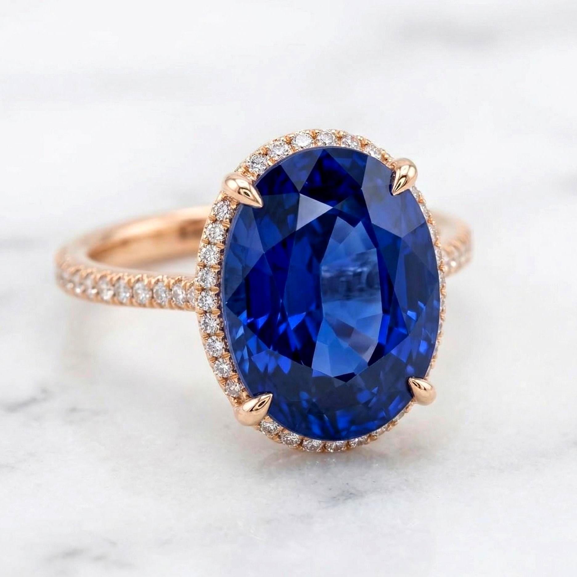 5.5 Ct Oval Blue Diamond, Sapphire Halo Engagement Ring