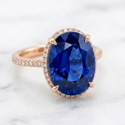 5.5 Ct Oval Blue Diamond, Sapphire Halo Engagement Ring