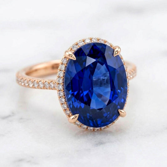5.5 Ct Oval Blue Diamond, Sapphire Halo Engagement Ring
