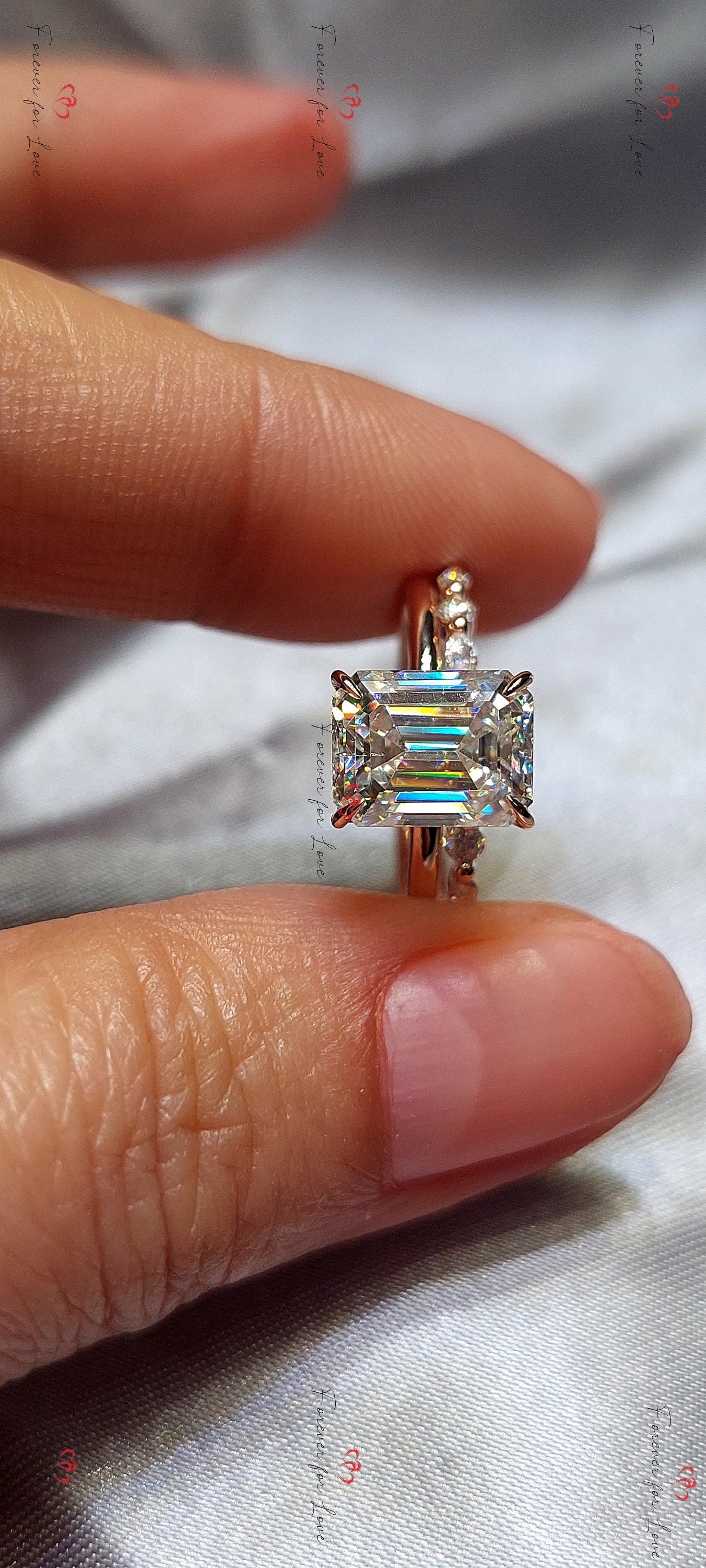 3 Ct Radiant Moissanite Eternity Band Radiant cut Moissanite Brilliant Cut engagement ring in 935 Argentium Silver — custom handcrafted by Forever For Love