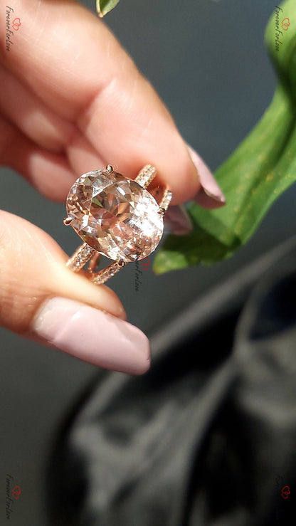 Oval Diamond, Morganite Halo Engagement Ring
