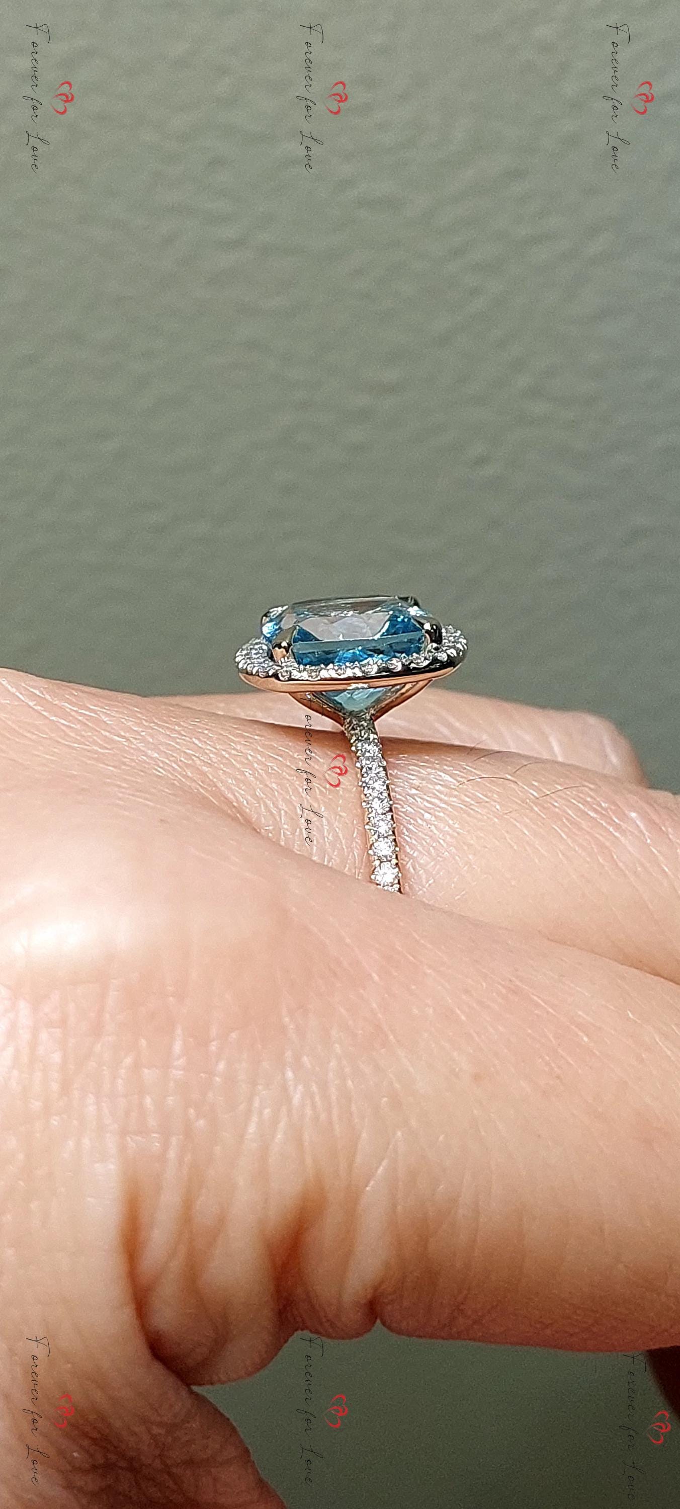 Cushion Diamond, Aquamarine Engagement Ring Cushion cut Natural Aquamarine engagement ring in 935 Argentium Silver — custom handcrafted by Forever For Love