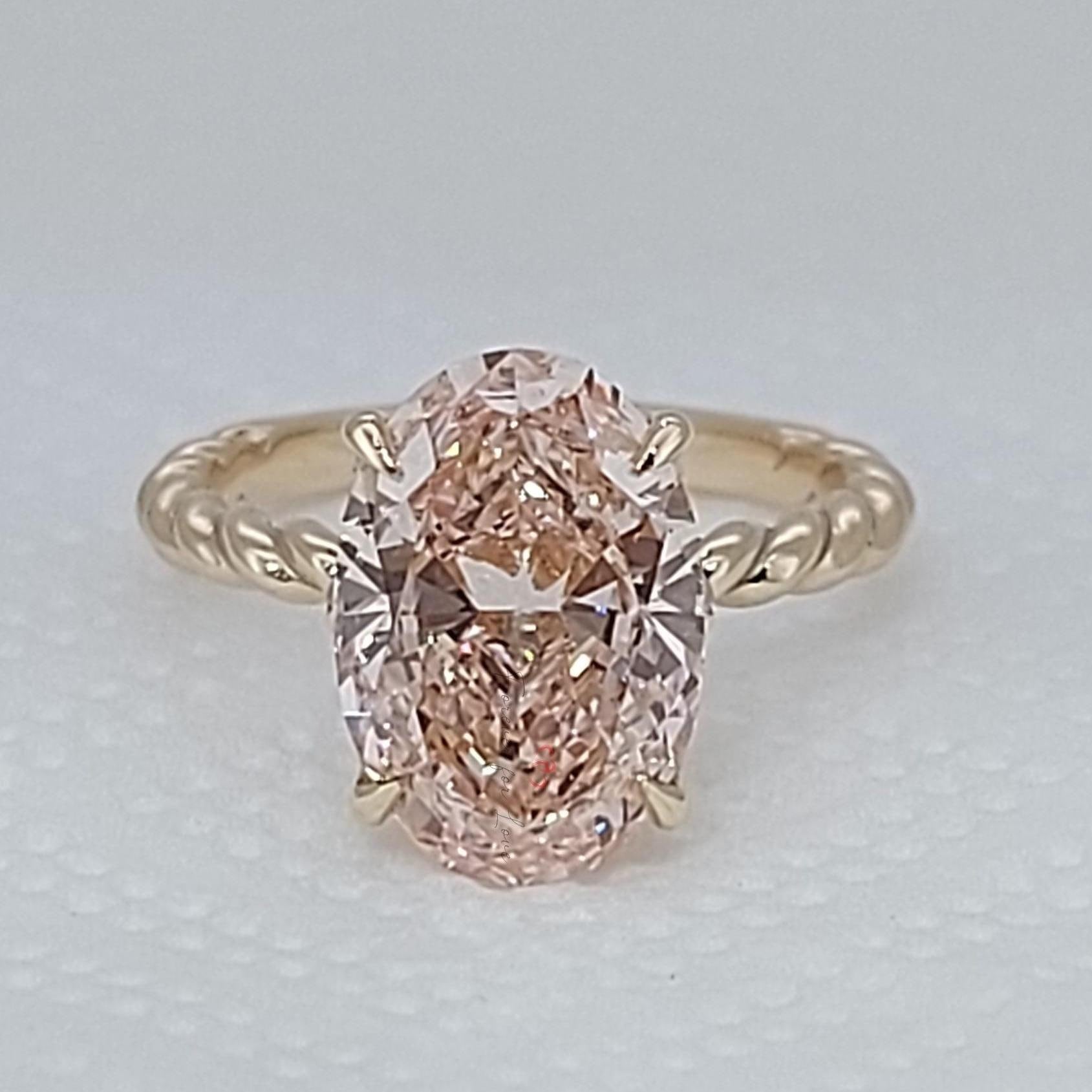 3 Ct Oval Pink Lab Diamond Engagement Ring
