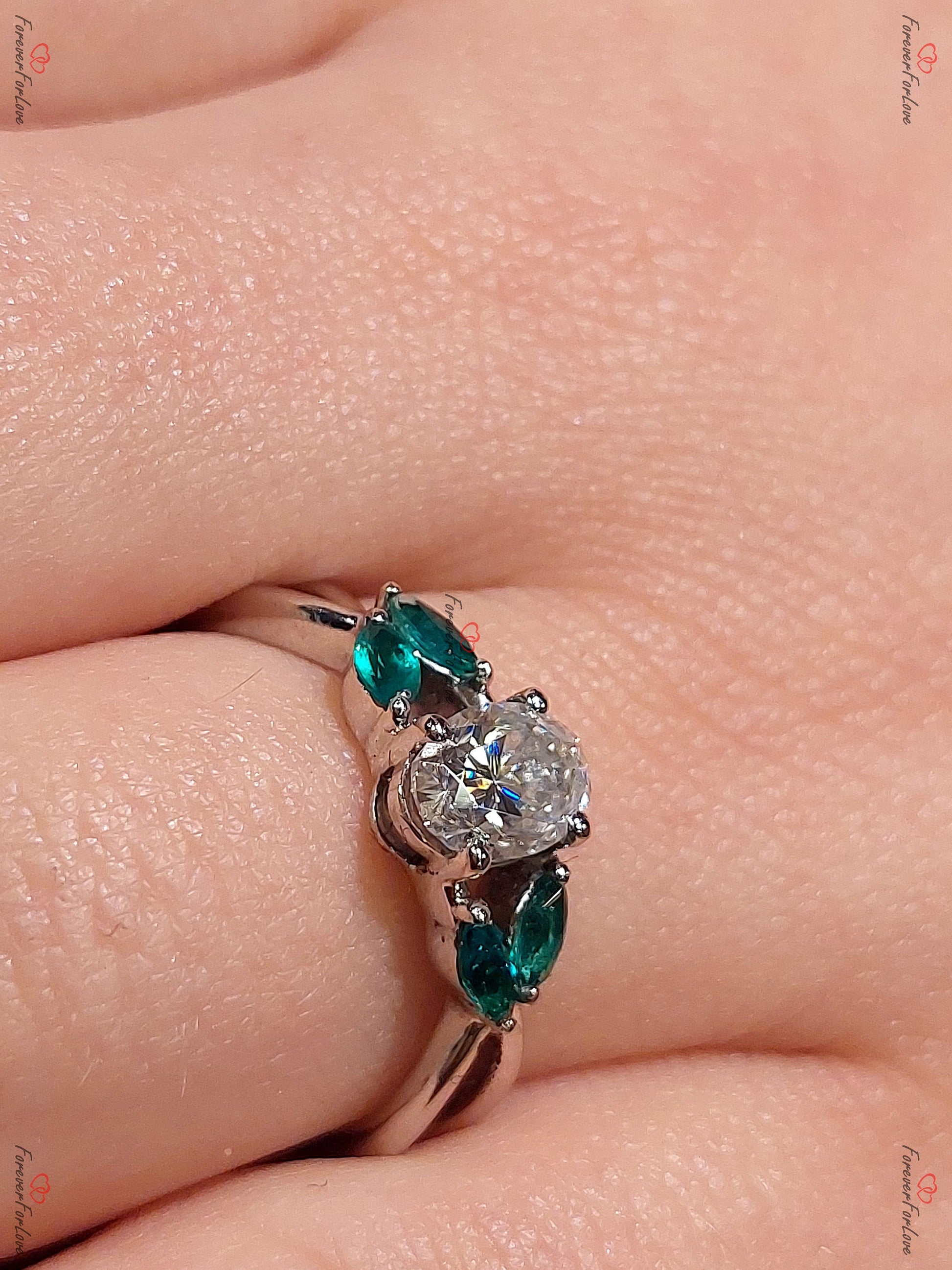 Oval Green Diamond, Emerald Engagement Ring