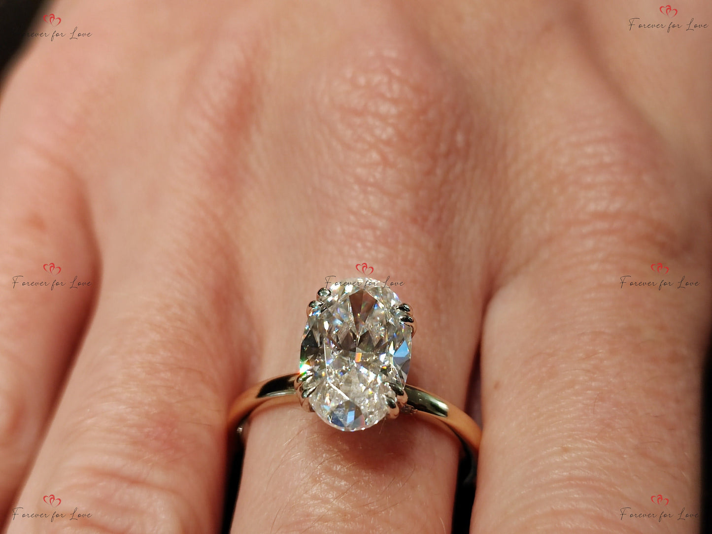4.5 Ct Oval Diamond Moissanite Hidden Halo Solitaire Engagement Ring Oval cut 1Ct Moissanite Brilliant Cut engagement ring in 935 Argentium Silver — custom handcrafted by Forever For Love