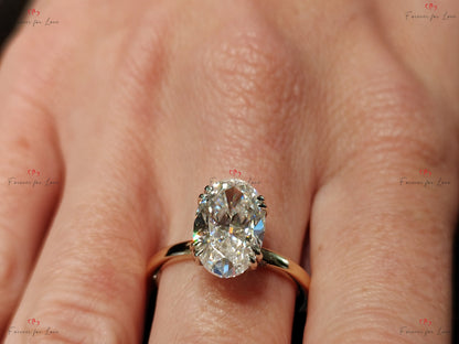 4.5 Ct Oval Diamond, Moissanite Hidden Halo Engagement Ring