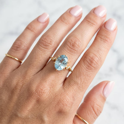 3.1 Ct Oval Lab Diamond, Aquamarine Engagement Ring
