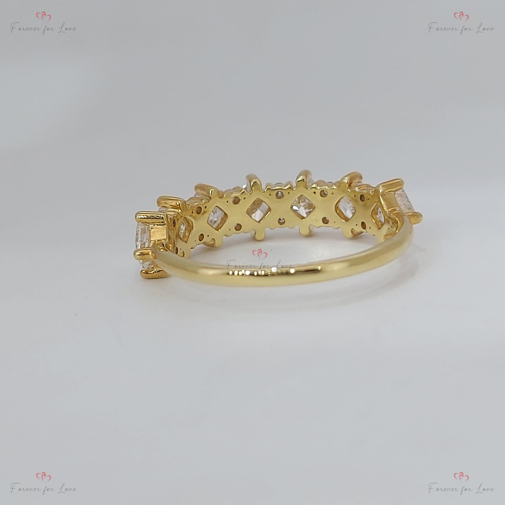 Princess Cut Diamond Half Eternity Ring 3mm 18k 14k natural Wedding Band Pave Setting. Yellow Rose White Gold Platinum certified.