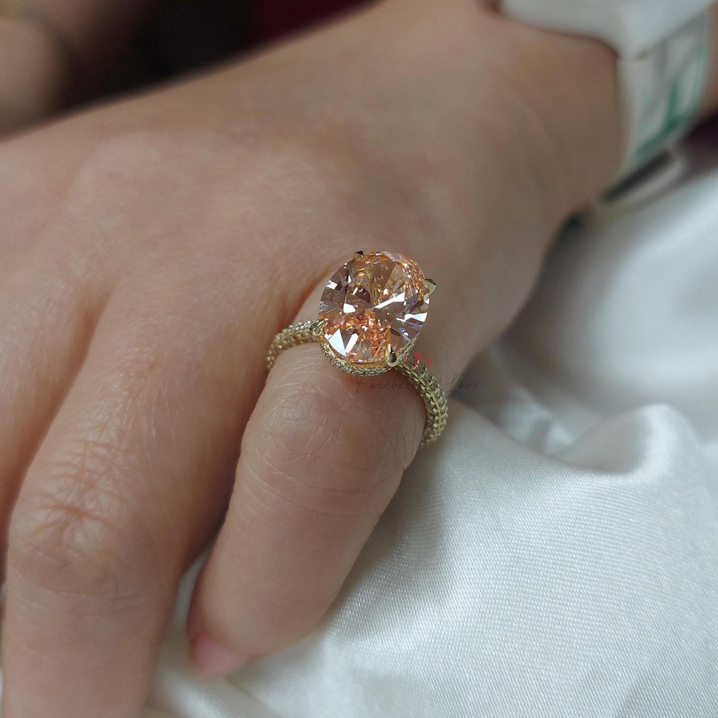 5 Ct Oval Fancy Pink IGI Certified Lab Diamond Engagement Ring Oval cut 1Ct Moissanite Brilliant Cut engagement ring in 935 Argentium Silver — custom handcrafted by Forever For Love