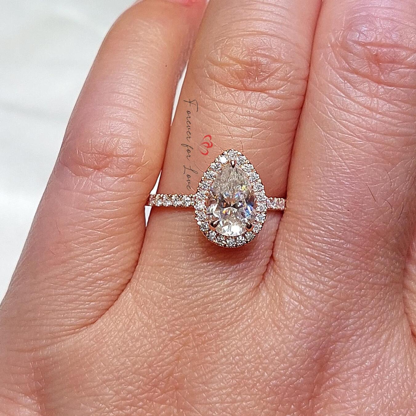 Pear Moissanite Halo Engagement Ring