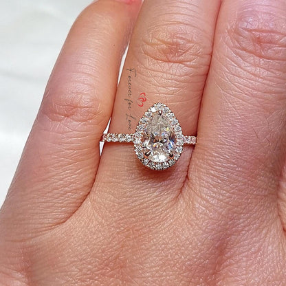 Pear Moissanite Halo Engagement Ring