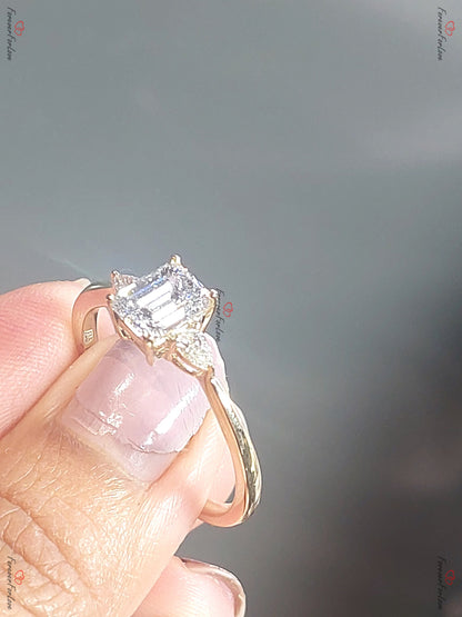Emerald Lab Diamond, Emerald Three Stone Engagement Ring