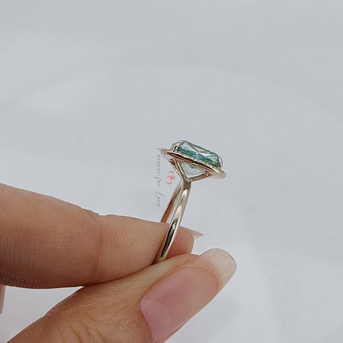 Bague de Fiançailles Solitaire 3 Carats Coussin Pierre Précieuse Cushion cut Moissanite taille brillant engagement ring in Gold or Platinum — custom handcrafted by Forever For Love