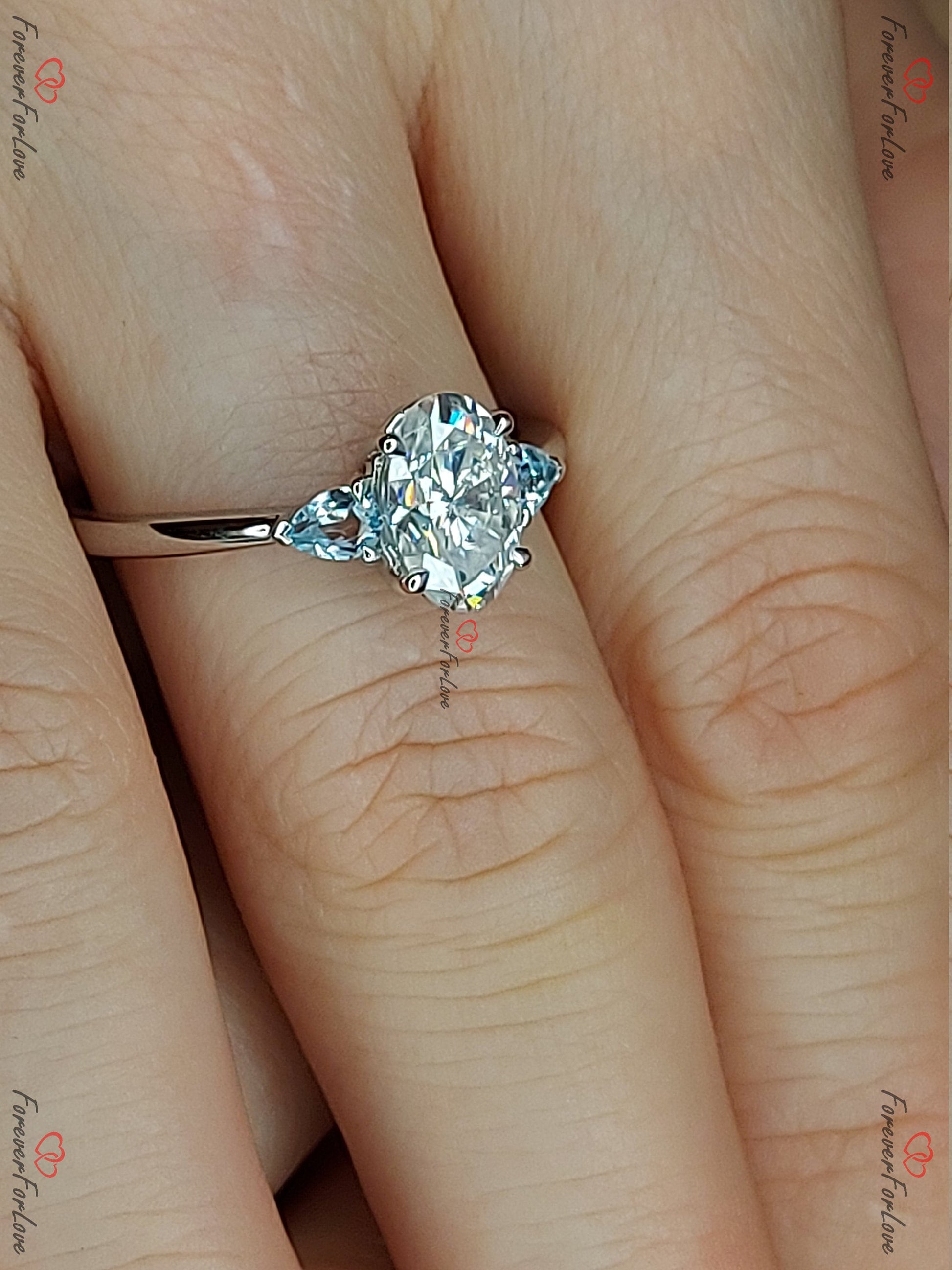 Oval Blue Diamond, Moissanite, Topaz Engagement Ring