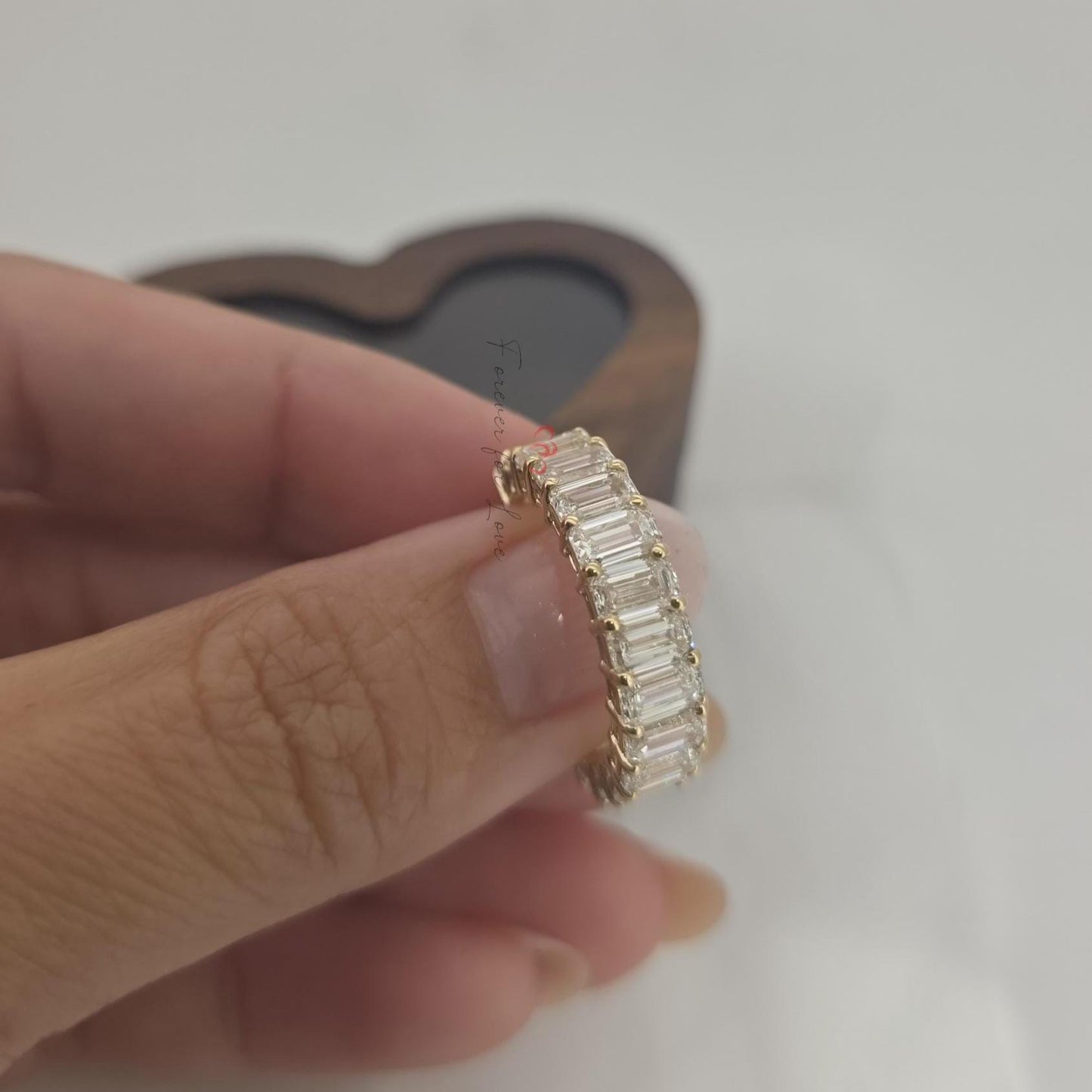 4 TCW Emerald cut Diamond wedding band Emerald cut Half eternity band Solid Yellow gold wedding band bridal ring Stacking Promise ring. Emerald cut Moissanite Brilliant Cut engagement ring in 935 Argentium Silver — custom handcrafted by Forever For Love