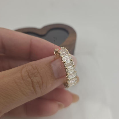 4 TCW Emerald cut Diamond wedding band Emerald cut Half eternity band Solid Yellow gold wedding band bridal ring Stacking Promise ring.