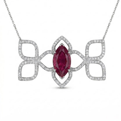 1 Karat Marquise-Rubin-Halskette, Diamant-Halo-Halskette, geometrische Pavé-Halskette, im Labor gezüchteter Diamantschmuck, zierliche Halskette, perfektes Geschenk