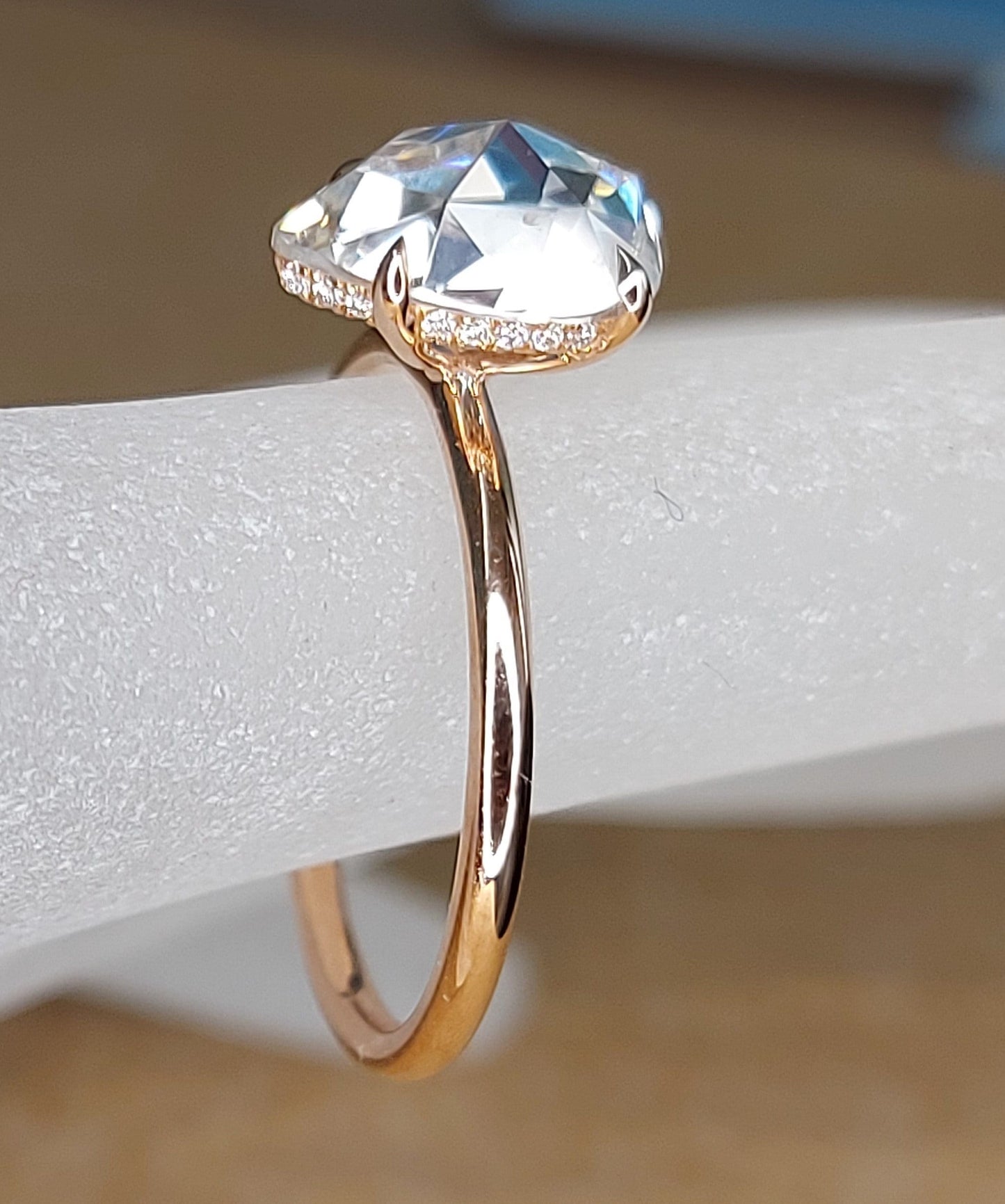 2 Ct Pear Moissanite Hidden Halo Statement Ring Pear cut 1Ct Moissanite Brilliant Cut engagement ring in 935 Argentium Silver — custom handcrafted by Forever For Love