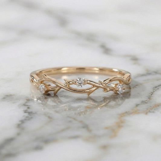 Nature Inspired Leaf Ring for Women Vintage Diamond Ring for Wedding Unique Small Promise Ring for Her Leaf, Stackable Band, Perfect gift
