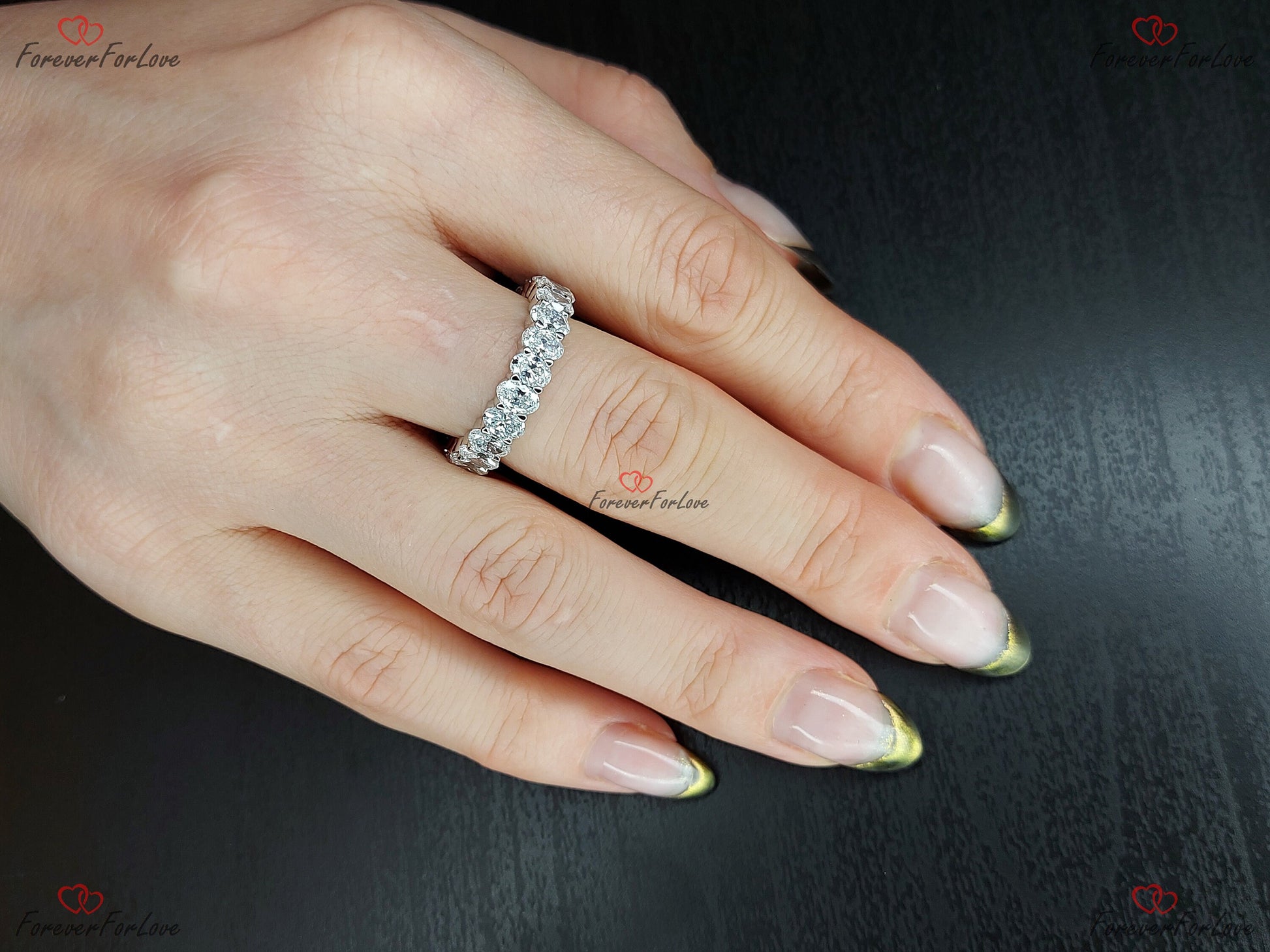 Oval Diamond Lab Grown Full Eternity Band Certified Oval Diamond Band Platinum Full Eternity Wedding Ring sharing Prong Diamond Band
