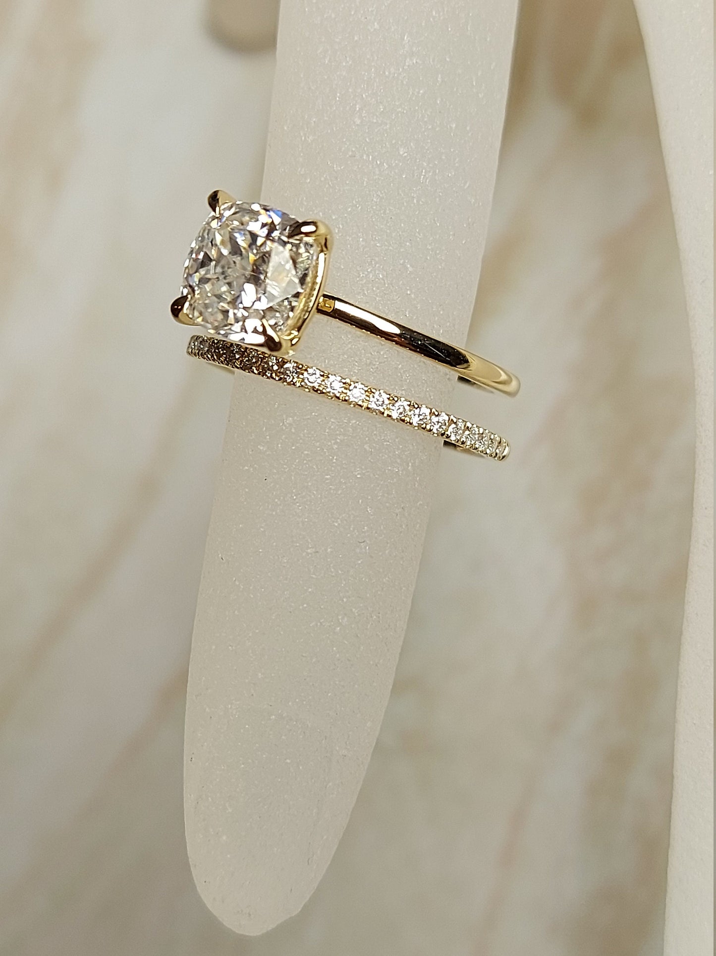 2 Ct Cushion Moissanite Eternity Band Cushion cut Moissanite Brilliant Cut engagement ring in 935 Argentium Silver — custom handcrafted by Forever For Love