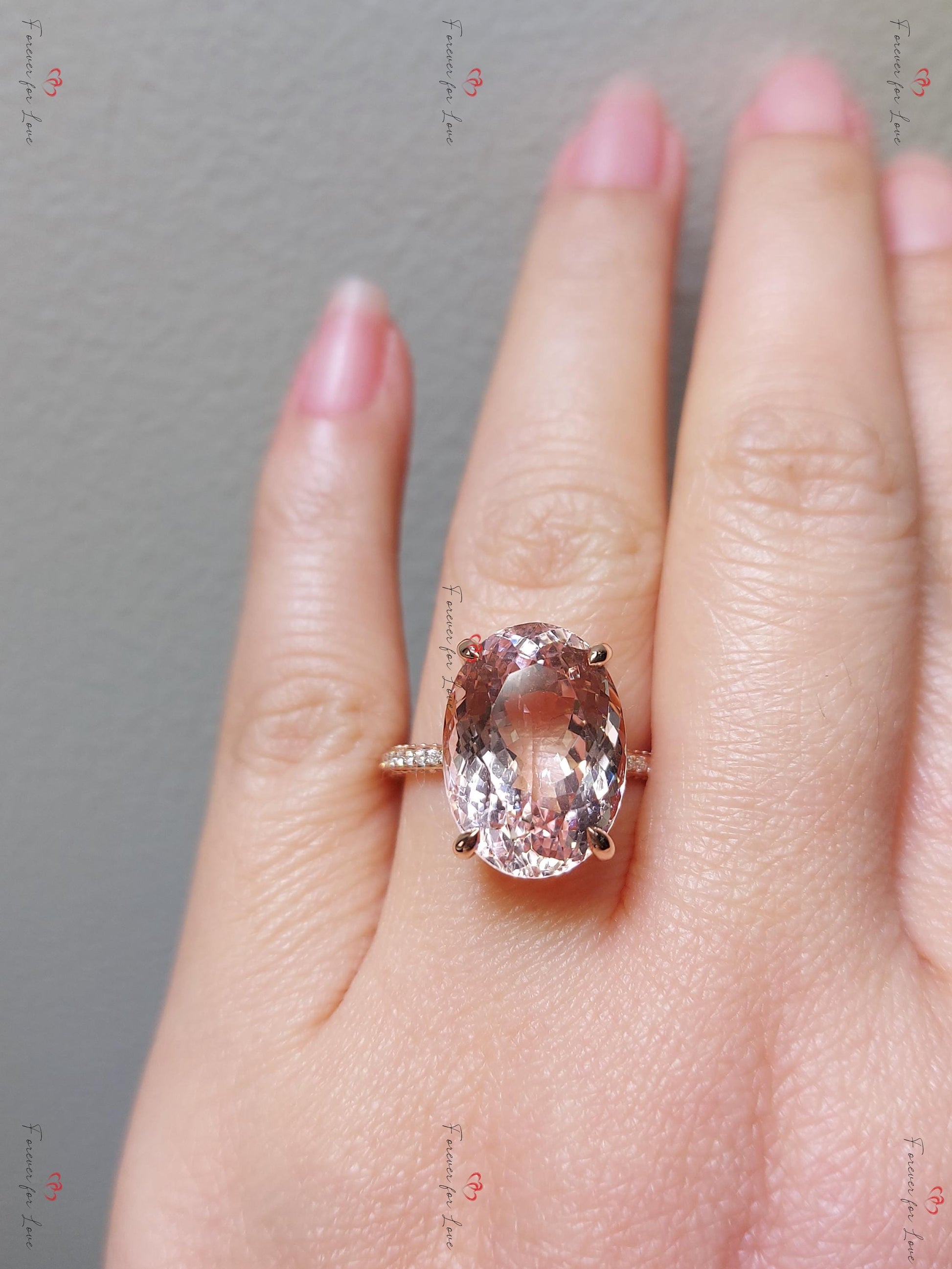 8 Ct Oval Diamond, Morganite Halo Engagement Ring