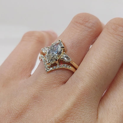 1.5 Carat Marquise Diamond Engagement ring set, Vintage Diamond Stacking ring Diamond ring,14K/18K Yellow Gold Dainty Bridal set.
