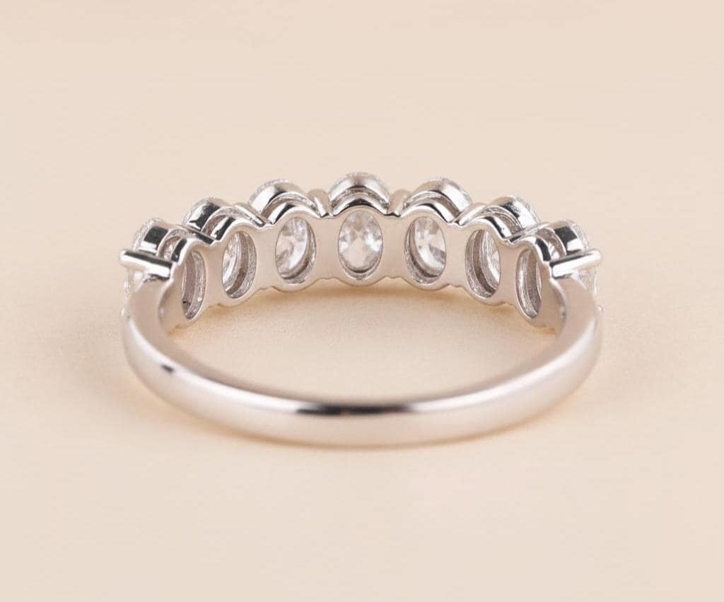 Oval Lab Grown Diamond Anniversary Band, Seven Stone Band for Her, CVD Diamond Wedding Half Eternity Band, Oval Matching Band for Gift Oval cut Moissanite Brilliant Cut engagement ring in 935 Argentium Silver — custom handcrafted by Forever For Love