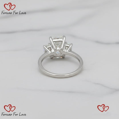 6 Ct IGI Certified Emerald Lab Diamond Three Stone Engagement Ring