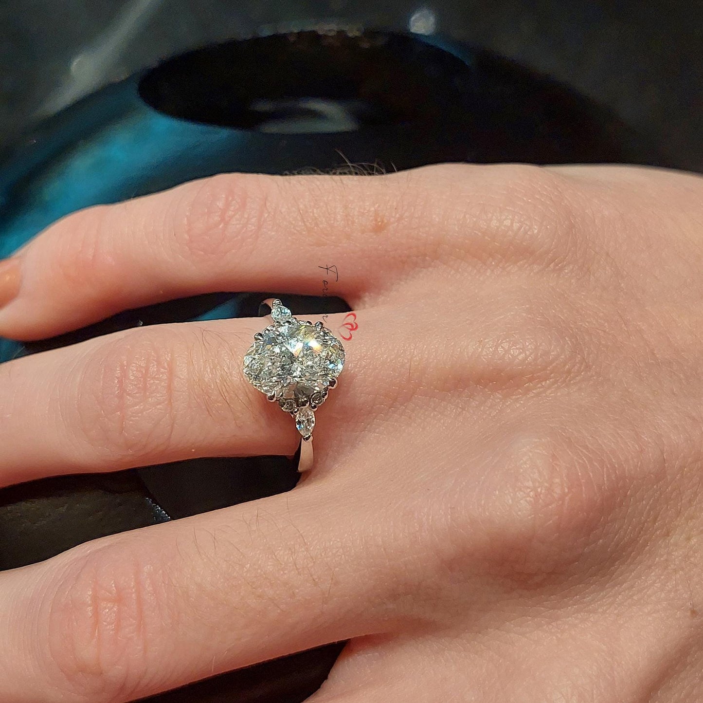 2 Ct Oval IGI Certified Lab Diamond Cluster Ring Oval cut Moissanite engagement ring in Gold or Platinum — custom handcrafted by Forever For Love