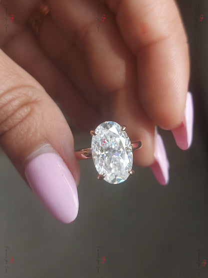 7 Ct Oval Diamond, Moissanite Hidden Halo Engagement Ring